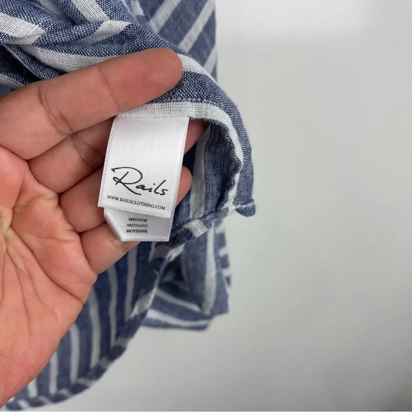 Rails Lily Striped Lace Up Linen Blend Tunic Top Long Sleeve Size Medium - Picture 10 of 11